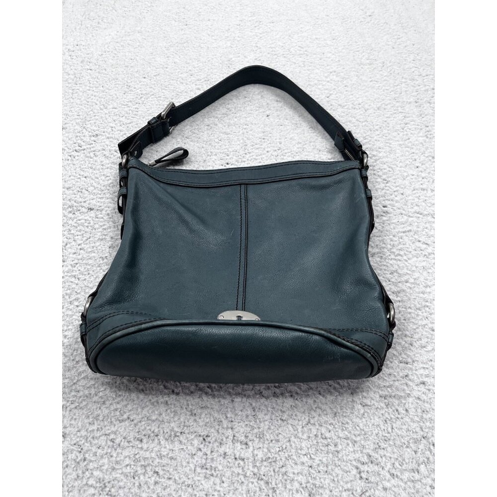 Women's Fossil Teal Leather Slouchy Hobo Shoulder Bag Silver Tone Hardware - Picture 2 of 14